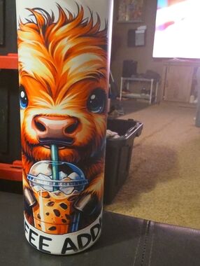 NaNa Orange & Blue Highland Cow Bubble Tea Travel Tumbler